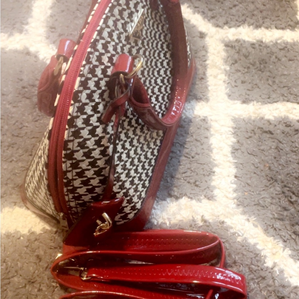 Red and Black Shoulder Bags with Textured Design knock off Prada bag very cute